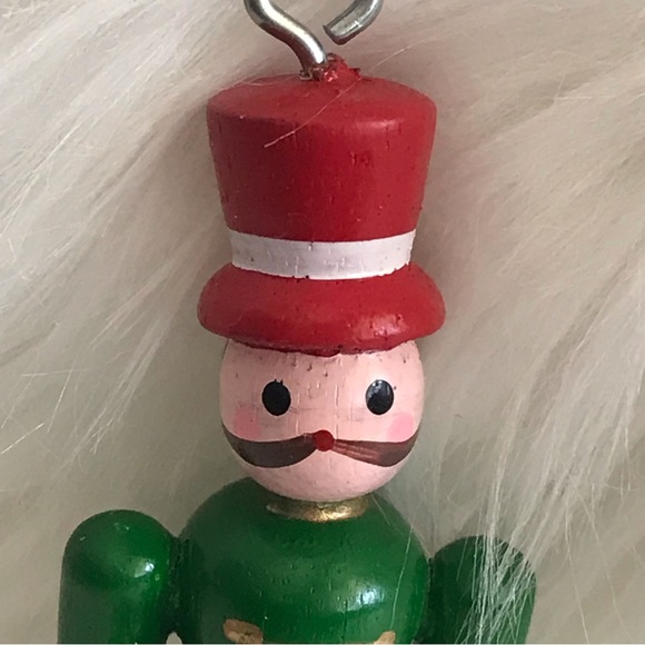 Wooden Soldier Green Suit Hat Mustache Cymbals Christmas Ornament - Vintage - Picture 5 of 11